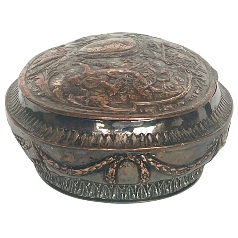 Antique Repousse Box E. G. Webster Silver plate On Copper Napoleon Dutch Revival